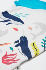 Frugi Reid Raglan T-Shirt - Soft White/Sea Life Whale
