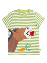 Frugi Sid Applique T-Shirt - Lime Stripe/Horse