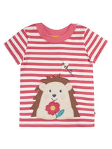 Frugi Easy On T-Shirt - Rhubarb Stripe/Hedgehog