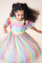Frugi Penny Party Dress - Rainbow Star Stripe