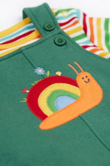 Frugi Coverack Dungaree Outfit - Holly Green/Snail