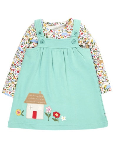 Frugi Pippa Pinafore Outfit - Moss/Highland Fields