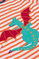 Frugi Bobby Applique Top - Salamander Stripe/Dragon