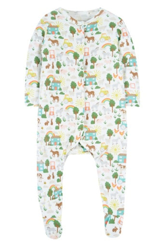 Frugi Lovely Babygrow - Soft White Farm Life