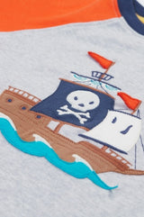 Frugi Renny Raglan T-Shirt - Grey Marl/Ship