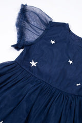 Frugi Penny Applique Party Dress - Navy Blue/Flowers