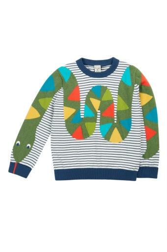 Frugi Elwood Knitted Jumper - Navy Blue/Stripe Snake