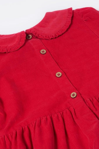 Frugi Peony Cord Dress - Berry Red/Robin