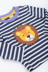 Frugi Discovery Applique Top - Navy Stripe/Lion