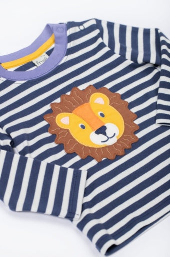 Frugi Discovery Applique Top - Navy Stripe/Lion