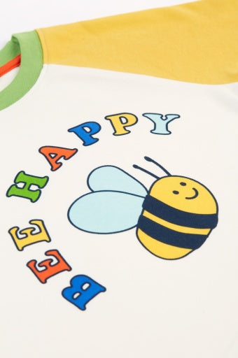 Frugi Tamar Raglan Top - Soft White/Bee Happy