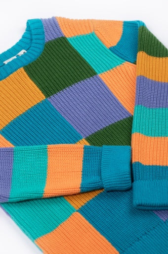Frugi Lenny Knitted Jumper - Rainbow Checkerboard