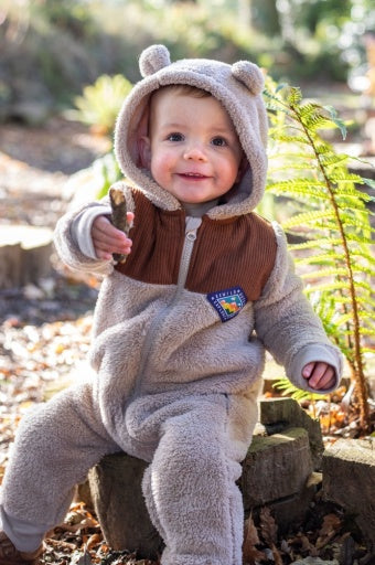 Frugi Cord Ted Snuggle Suit - Twig/Teddy Bear