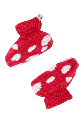 Frugi Noa Knitted Booties - Red/Mushroom
