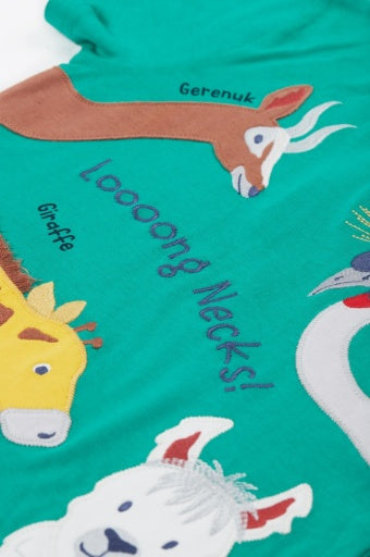 Frugi Carsen Applique T-Shirt - Iguana/Long Neck Pals