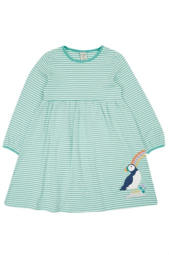 Frugi Dolcie Dress - Moss Stripe/Puffin Rainbow