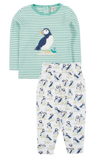 Frugi Frankie Outfit - Puffin Pals/Moss Stripe