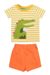 Frugi Easy On Wrap Around Outfit - Stripe/Crocodile