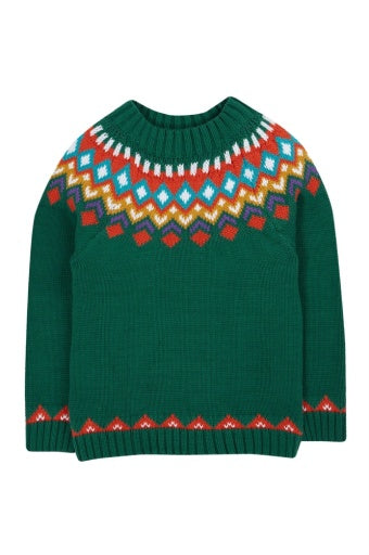 Frugi Fyfe Knitted Jumper - Holly Green Fair Isle