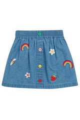 Frugi Charley Denim Skirt - Denim/Rainbow Strawberry