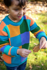 Frugi Lenny Knitted Jumper - Rainbow Checkerboard