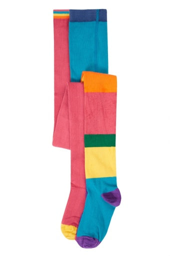 Frugi Norah 2Pk Tights - Hotchpotch/Rose