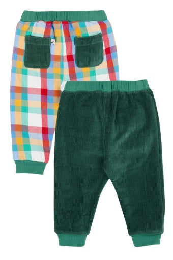 Frugi Ronnie Reversible Pull Ups - Holly Green/Check