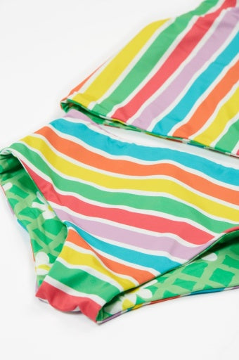 Frugi Tegan Reversible Tankini - Summer Stripe/Green Daisy