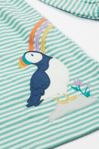 Frugi Dolcie Dress - Moss Stripe/Puffin Rainbow