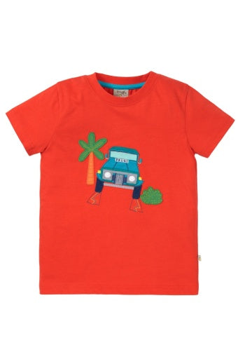 Frugi Avery Applique T-Shirt - ORANGUTAN/VEHICLE