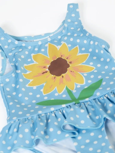 Frugi Little Coral Swimsuit - Blue Skies Sunflower