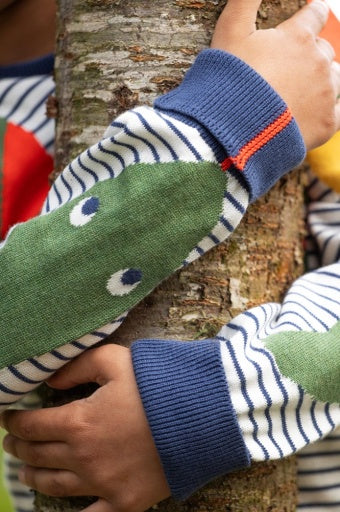 Frugi Elwood Knitted Jumper - Navy Blue/Stripe Snake