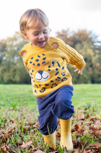 Frugi Caleb Character Knit Jumper - Primrose/Leopard
