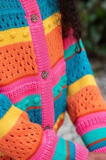 Frugi Rowe Rainbow Cardigan - Rainbow Pointelle