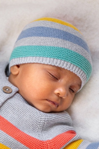 Frugi Harlen Knitted Hat - Grey Marl Stripe