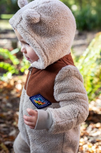 Frugi Cord Ted Snuggle Suit - Twig/Teddy Bear