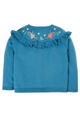 Frugi Romi Ruffle Cardigan - Deep Water/Fairies