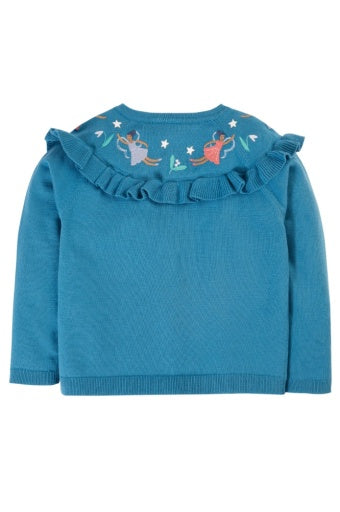 Frugi Romi Ruffle Cardigan - Deep Water/Fairies