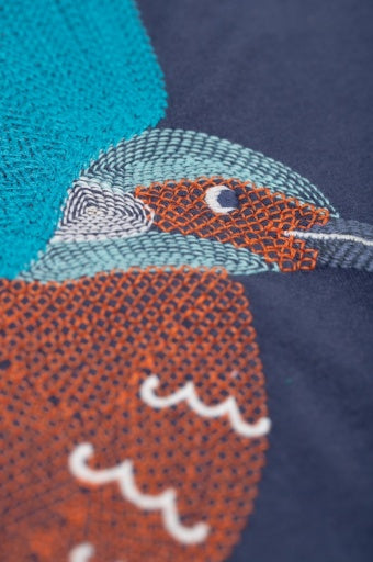 Frugi Adventure Embroidered Top - Navy/Kingfisher