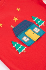 Frugi Ira Interactive Applique Top - True Red/Winter Cottage