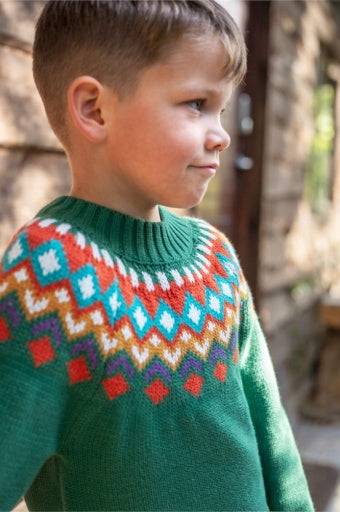 Frugi Fyfe Knitted Jumper - Holly Green Fair Isle