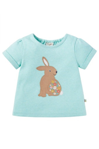 Frugi Evie Applique T-Shirt - Spring Mint Marl/Rabbit