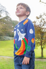 Frugi Elwood Knitted Jumper - Blue Tang/Rocket