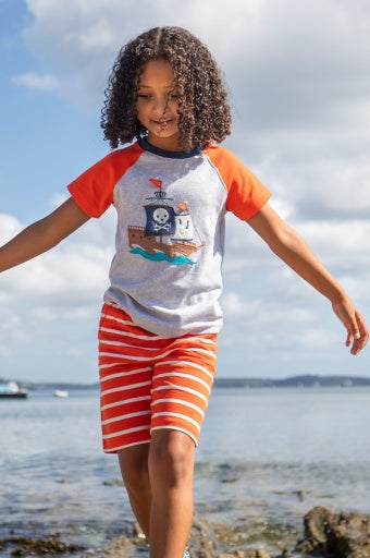 Frugi Stithian Shorts - Tiger Orange Breton