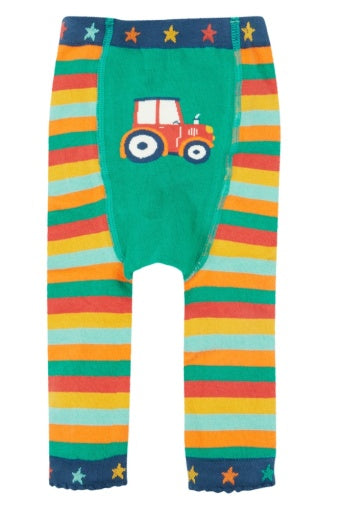 Frugi Little Knitted Leggings - Rainbow Stripe/Tractor