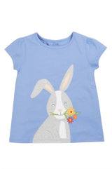 Frugi Cassia Applique T-Shirt - Cornflower/Rabbit