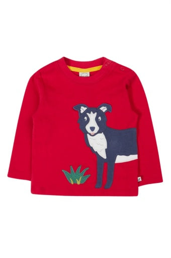 Frugi Adventure Applique Top - Berry Red/Sheepdog