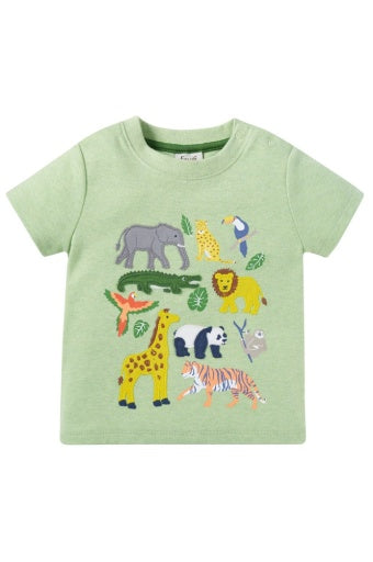 Frugi Little Creature Applique T-Shirt - Kiwi Marl/Jungle
