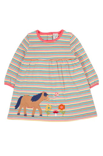 Frugi Dolcie Dress - Multi Stripe/Horse