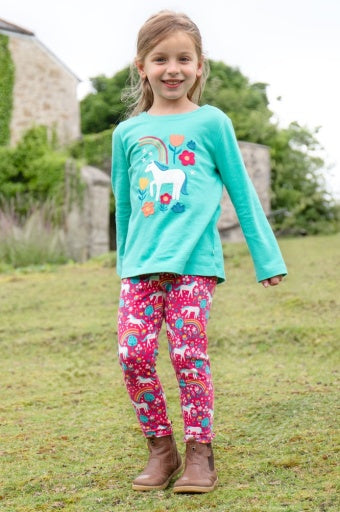 Frugi Anna Applique Top - Pacific Aqua/Horse